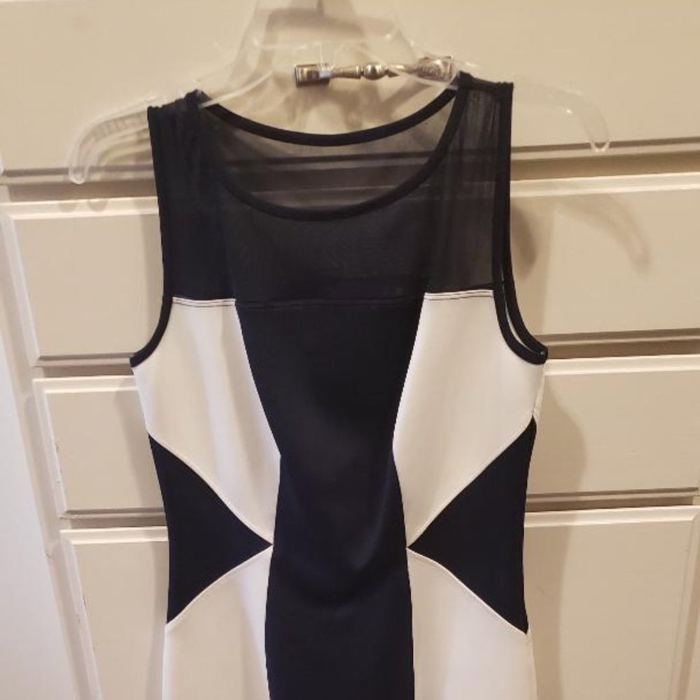 Enfocus Blue and White Sleeveless Dress